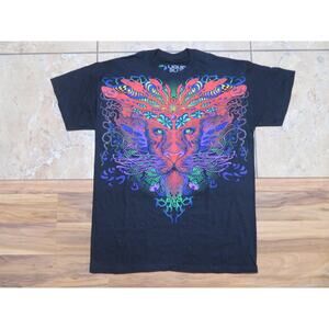 Liquid Blue Graphic T-Shirt, Colorful Lion Art, Sz M